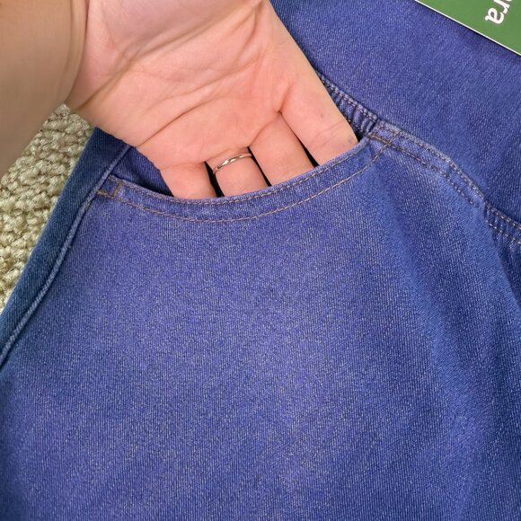 Halara Flex Super Flare Jeans High Waisted Crossover Blue Womens XL Petite E705 - Picture 3 of 14